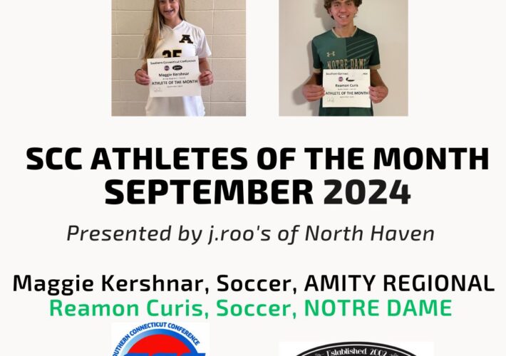 Amity Regional’s Maggie Kershnar and Notre Dame’s Reamon Curis are the SCC’s September Athletes of the Month, presented by j.roo’s