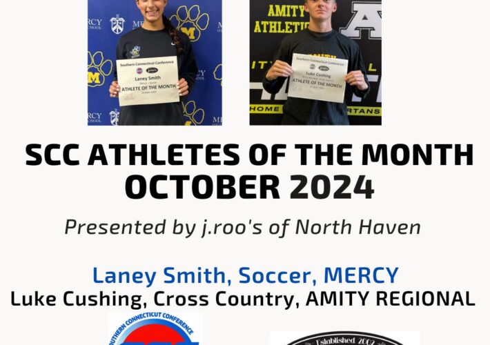 Mercy’s Laney Smith and Amity Regional’s Luke Cushing are the SCC’s Athletes of the Month for October 2024, presented by j.roo’s of North Haven