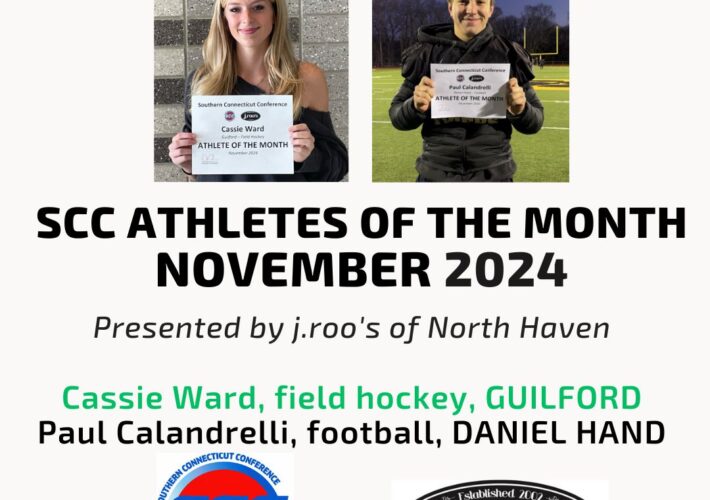 Guilford’s Cassie Ward and Daniel Hand’s Paul Calandrelli are the SCC’s Athletes of the Month for November, presented by j.roo’s of North Haven