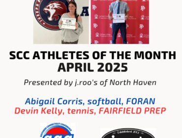 Foran’s Abigail Corris and Fairfield Prep’s Devin Kelly named SCC Athletes of the Month for April 2025, presented by j.roo’s of North Haven