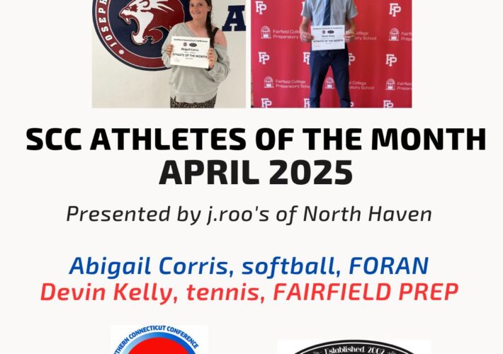 Foran’s Abigail Corris and Fairfield Prep’s Devin Kelly named SCC Athletes of the Month for April 2025, presented by j.roo’s of North Haven